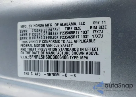 2012 Honda Odyssey Ex-L z USA, uszkodzony, nr VIN 5FNRL5H69CB006406